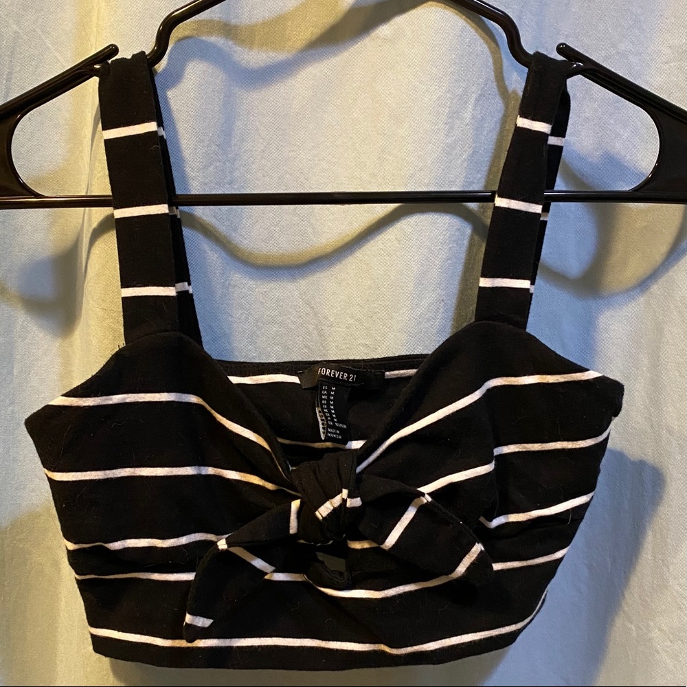 Black with White Stripes Forever 21 Crop Top